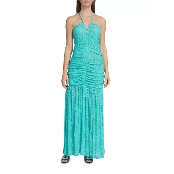 Ganni Ruched Stretch Lace Halter Maxi Dress - Picture 3 of 15